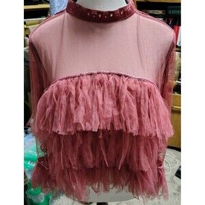 Ups & Downs Mauve Pink Mesh Long Sleeves Ruffle Blouse Size M